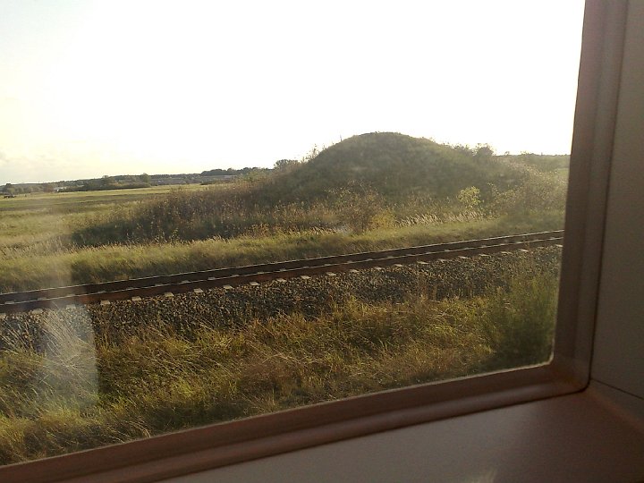 20081003508.jpg - W ICE rzadko się zdarza, aby krajobraz za oknem nie był zamazany od dużej prędkości. Tu nie jest, bo... zatrzymaliśmy się gdzieś w środku pola, z powodu obecności jakichś ludzi na torze. Tak przynajmniej ogłosił konduktor przez wewnętrzny system nagłośnienia. To akurat powiedział tylko po niemiecku, ale tu muszę przyznać, że wszelkie komunikaty w ICE o tym, że dojeżdżamy do jakiejś stacji i o tym, jakie pociągi na nas czekają, a jakie nie (jeśli jest spóźnienie), zawsze były po niemiecku i po angielsku. Czego nie mogę powiedzieć o komunikatach w "europejskim" pociągu PKP z Warszawy do Berlina, które były tylko po polsku. Chyba po polsku (piszę "chyba" bo kiepsko było słychać)
